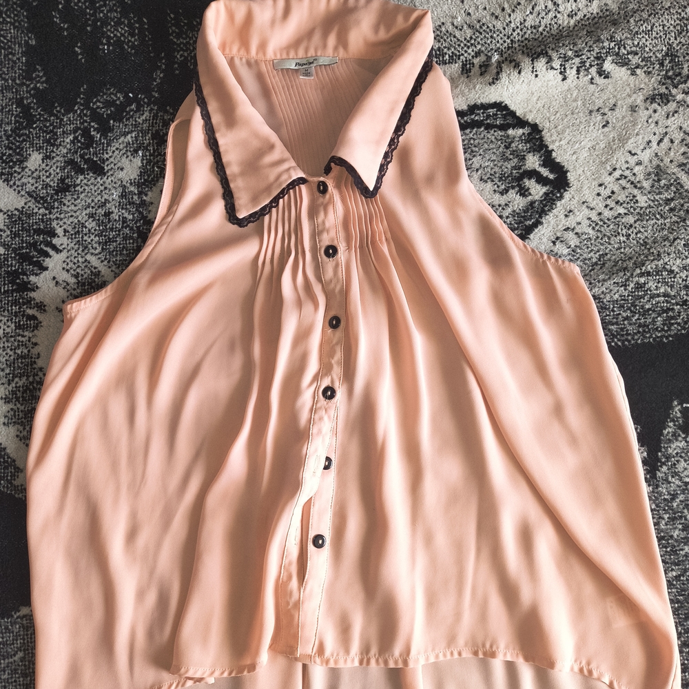 Peach Sleeveless Button-Up Blouse
